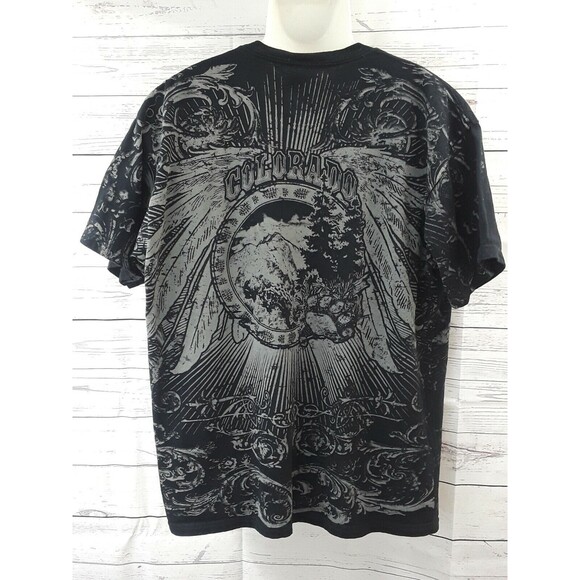 Biker Trash Colorado Graphic T shirt Black Footprints Feathers Mountain XL - Picture 3 of 12